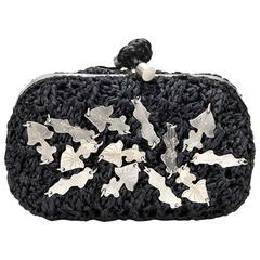 Bottega Veneta Black Raffia Lavorazione Fatta A Mano Knot Clutch, 2000s 