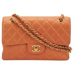 1990s Chanel Orange Quilted Lambskin Double Sided Small Classic Flap Bag 3