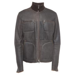 Giorgio Armani Brown Leather Zipper Jacket XXL