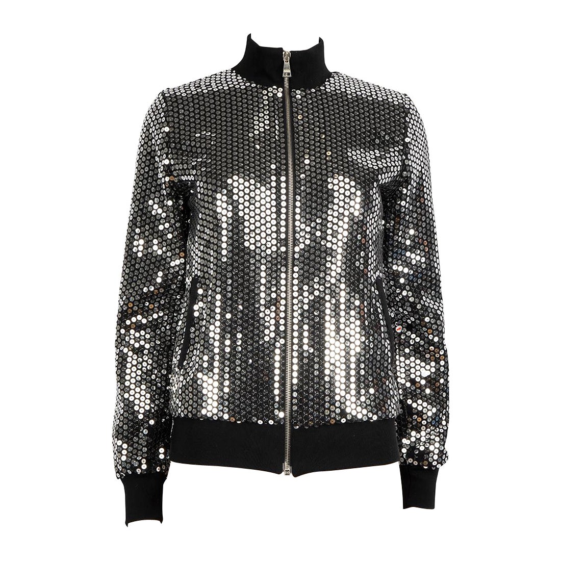 Dolce & Gabbana Silver Sequinned Track Jacket Size S