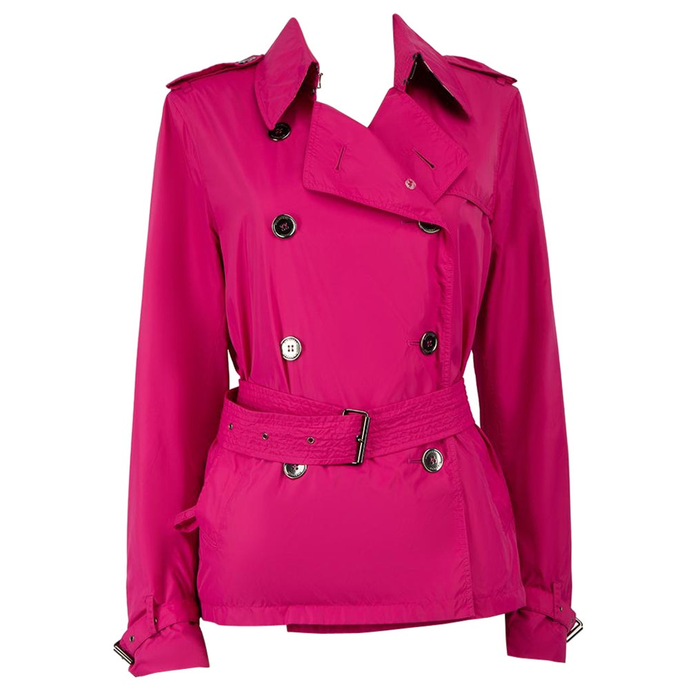 Burberry Pink Belted Double Breasted Jacket Taille M en vente
