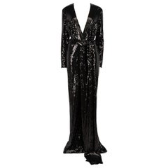 Elie Saab A/W19 Black Sequin Plunge Neckline Jumpsuit Size XXL