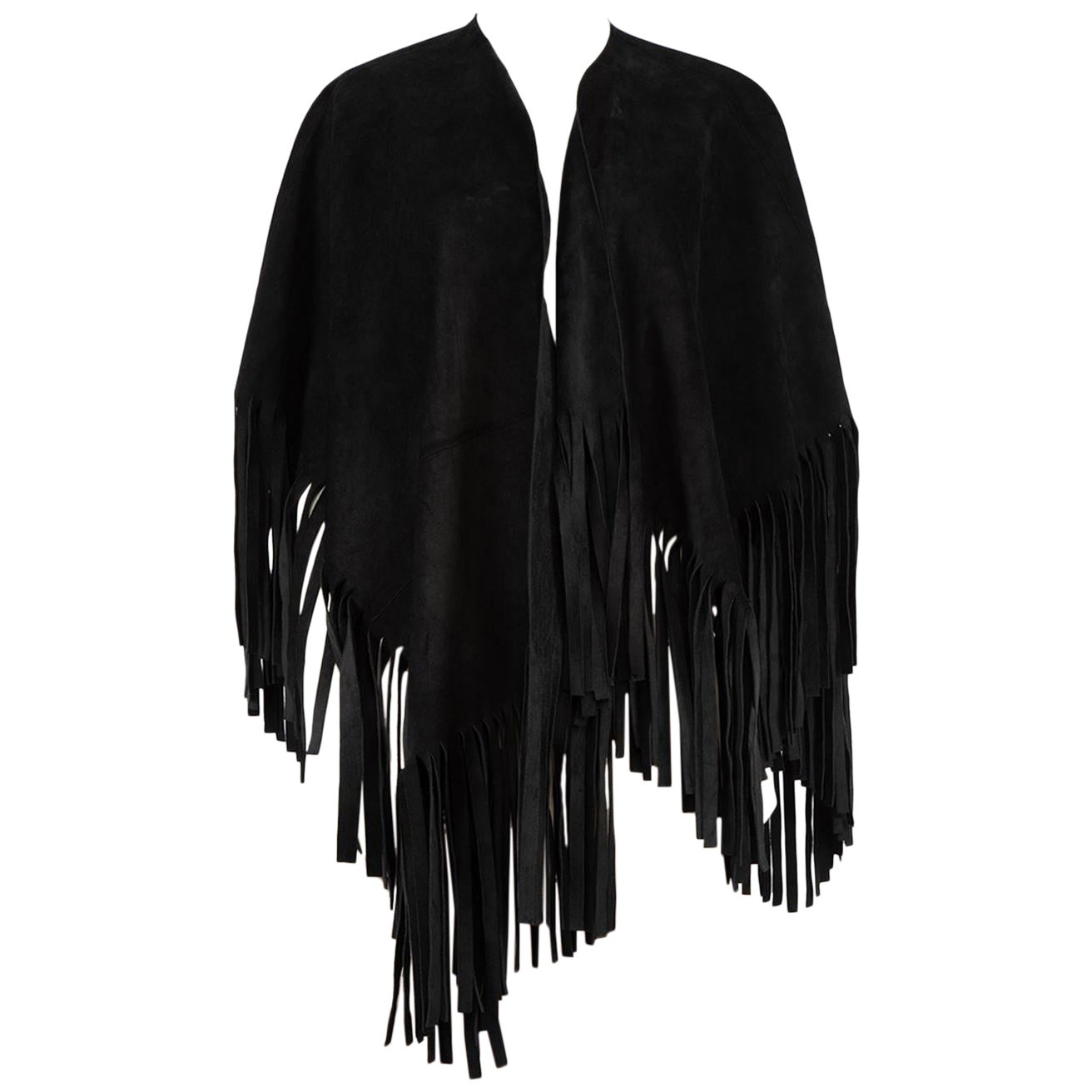 Burberry Burberry Prorsum Black Suede Fringed Poncho Size M For Sale