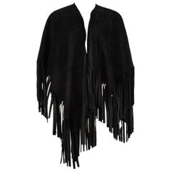 Used Burberry Burberry Prorsum Black Suede Fringed Poncho Size M