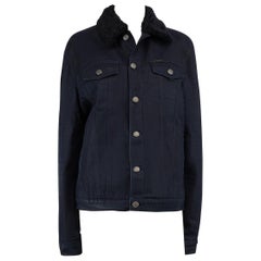 Used Burberry Navy Waxed Denim Fur Lined Jacket Size XL