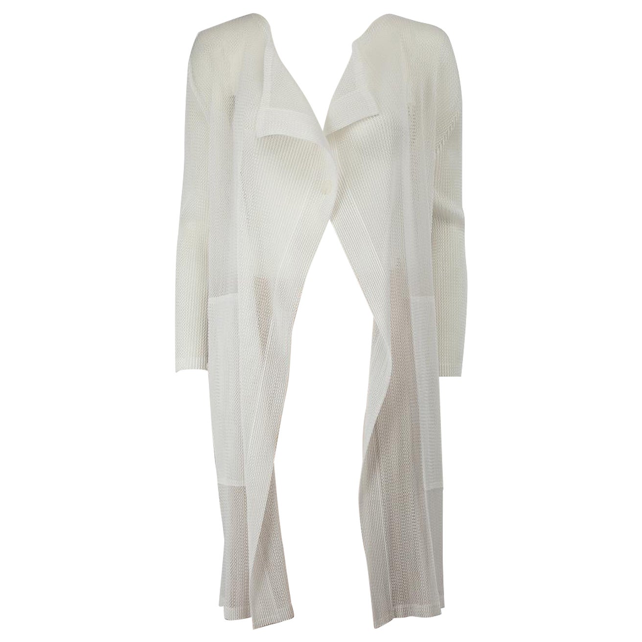 Issey Miyake Pleats Please White Mesh Textured Cardigan Size M For Sale