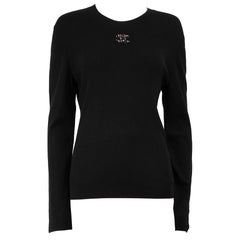 Chanel 2022 Black Wool Knit Tweed CC Logo Jumper Size XXXL