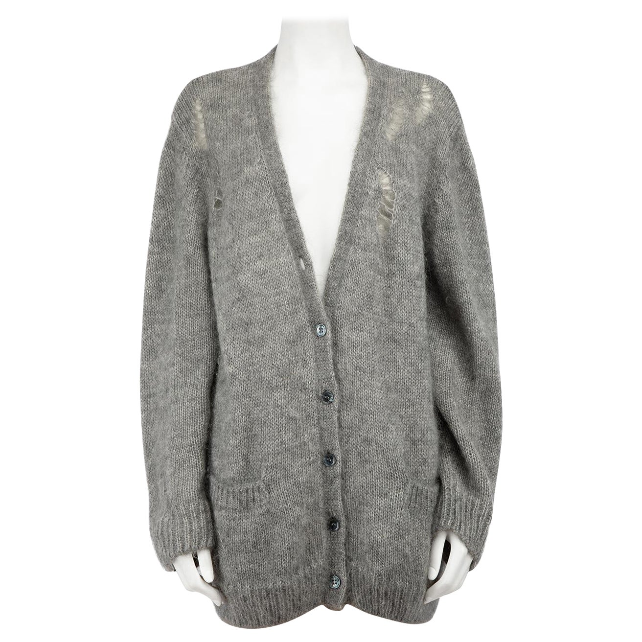 Saint Laurent Grey Mohair Distressed Cardigan Size XL For Sale