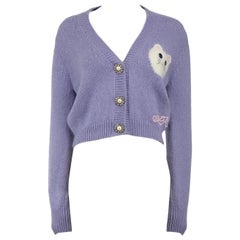 Alessandra Rich Cardigan en tricot violet avec détail de chat Taille S