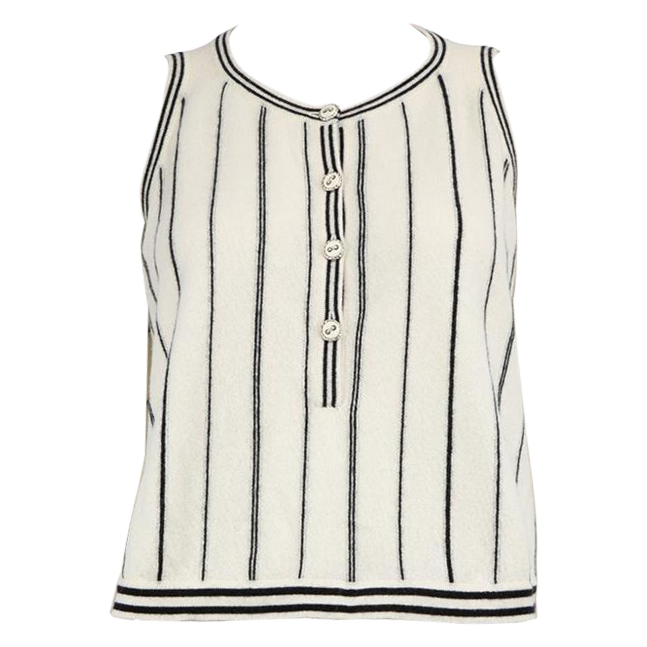 Chanel Ecru Cashmere Stripe Knitted Tank Top Size S For Sale