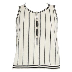 Used Chanel Ecru Cashmere Stripe Knitted Tank Top Size S