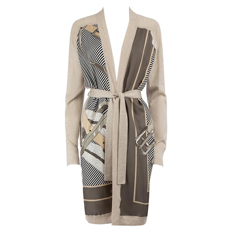 Hermès Beige Graphic Panel Knitted Cardigan Size M For Sale