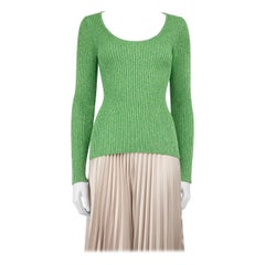 Ganni Green Glitter Ribbed Knit Top Size XS