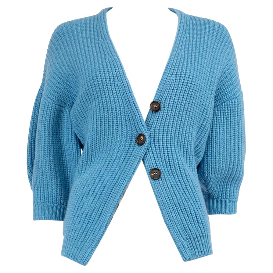 Brunello Cucinelli Blue Puff Sleeve Knit Cardigan Size S For Sale