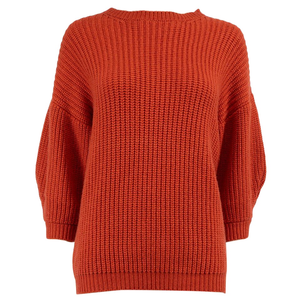 Brunello Cucinelli - Haut à manches midi en tricot orange, taille M en vente