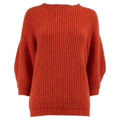 Brunello Cucinelli Orange Knit Mid Sleeves Top Size M