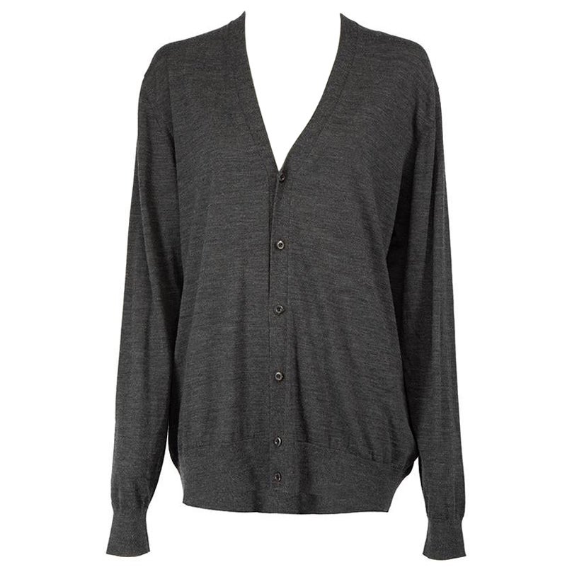 Prada Grey Wool Buttoned Cardigan Size XXXL For Sale