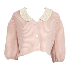 Miu Miu 2021 Pink Cashmere Knit Crochet Collar Cardigan Size S