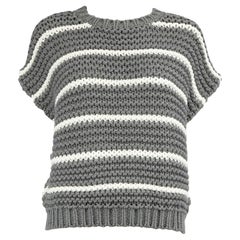 Used Brunello Cucinelli Grey Chunky Knit Stripe Top Size M