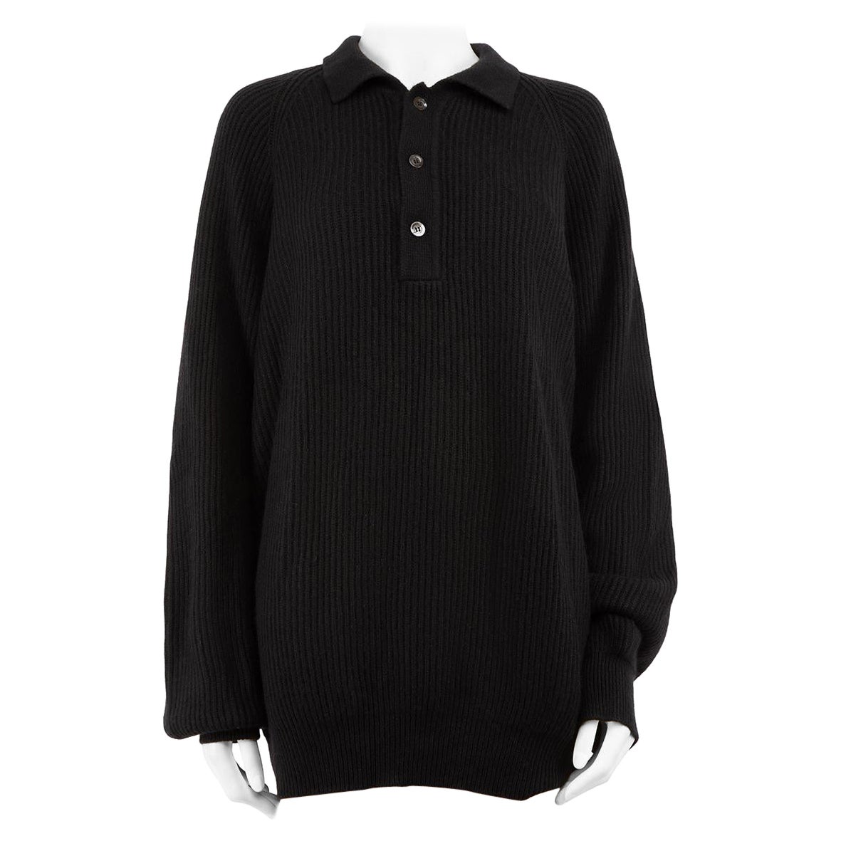 Valentino Vintage Valentino Studio Black Cashmere Knit Polo Jumper Size XXXL For Sale