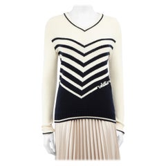 Valentino Striped Wool Knit V-Neck Logo Jumper Size XS