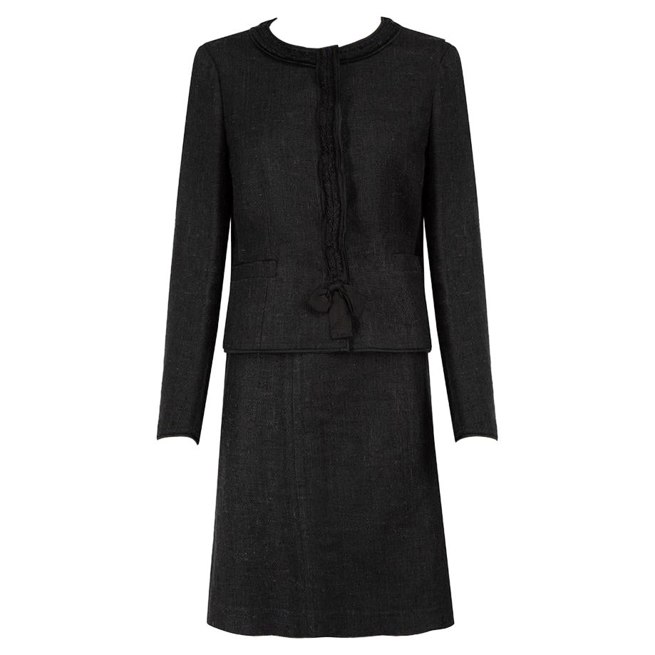 Prada Black Bow Detail Matching Jacket & Skirt Set Size L For Sale