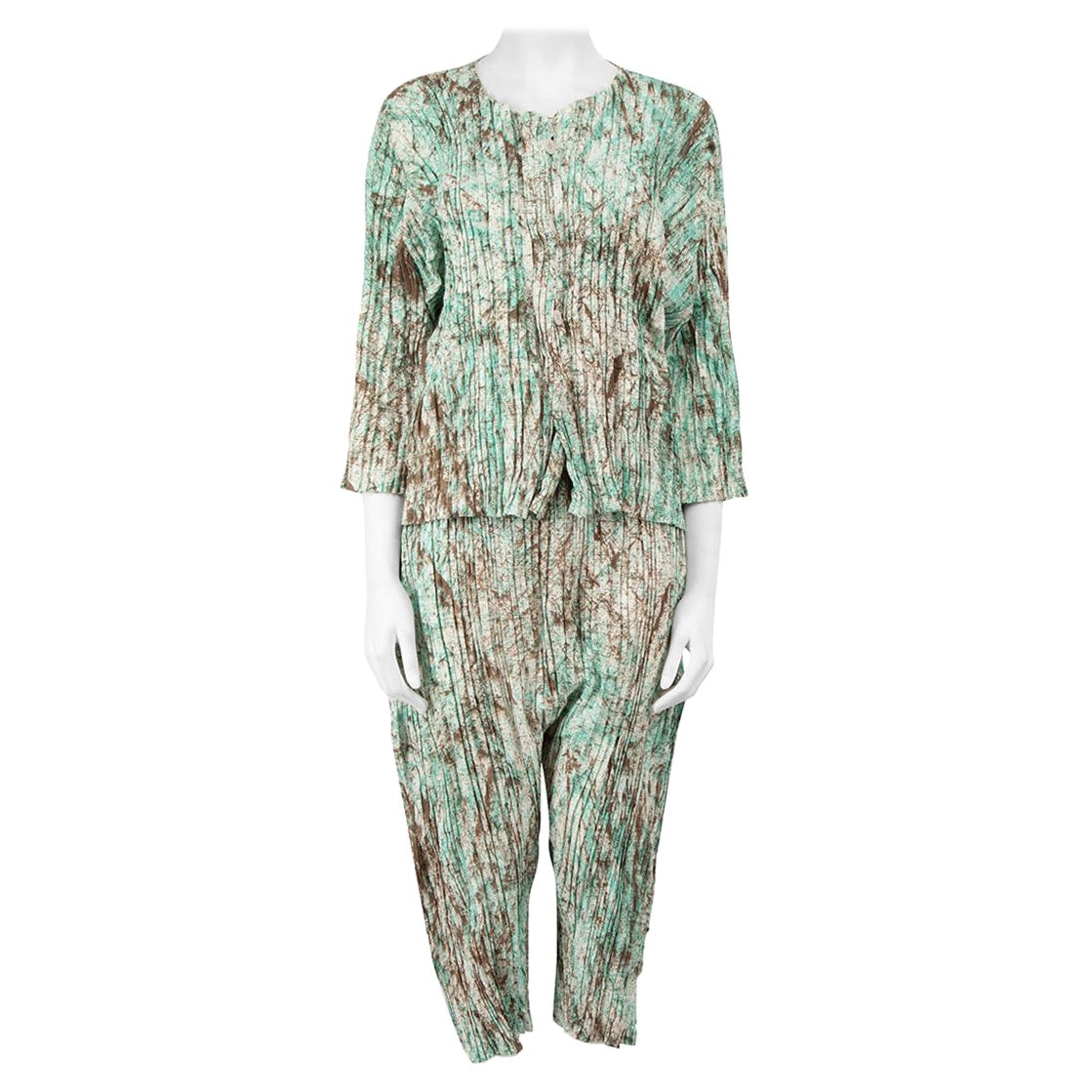 Issey Miyake Abstract Plissé Blouse & Trouser Set Size S For Sale