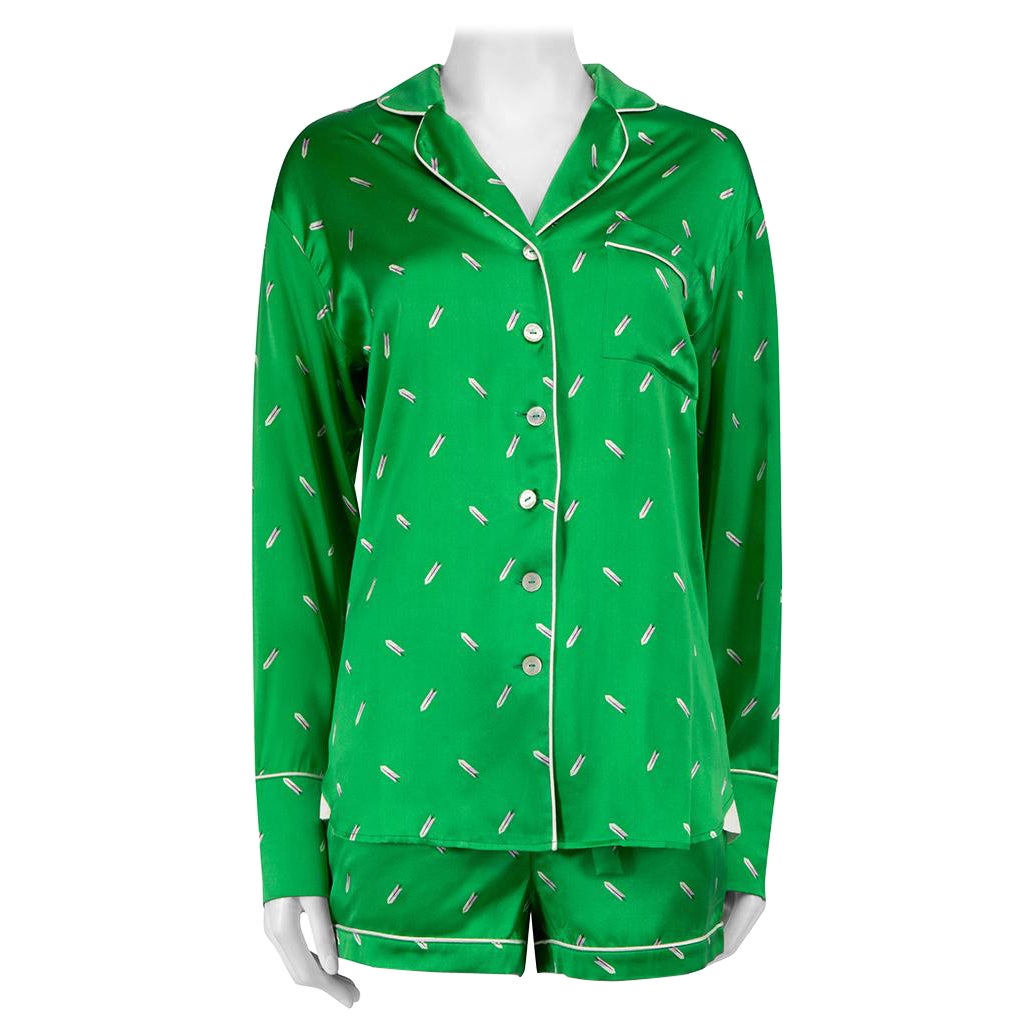 Olivia Von Halle A/W18 Green Silk Arrow Print Pyjama Set Size S For Sale