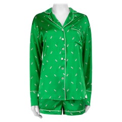 Olivia Von Halle A/W18 Green Silk Arrow Print Pyjama Set Size S