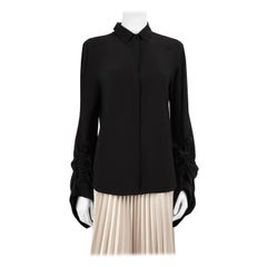 Saint Laurent Black Silk Ruched Sleeve Shirt Size L