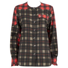 Givenchy Plaid Ruffle Cuff Long Sleeve Shirt Size L