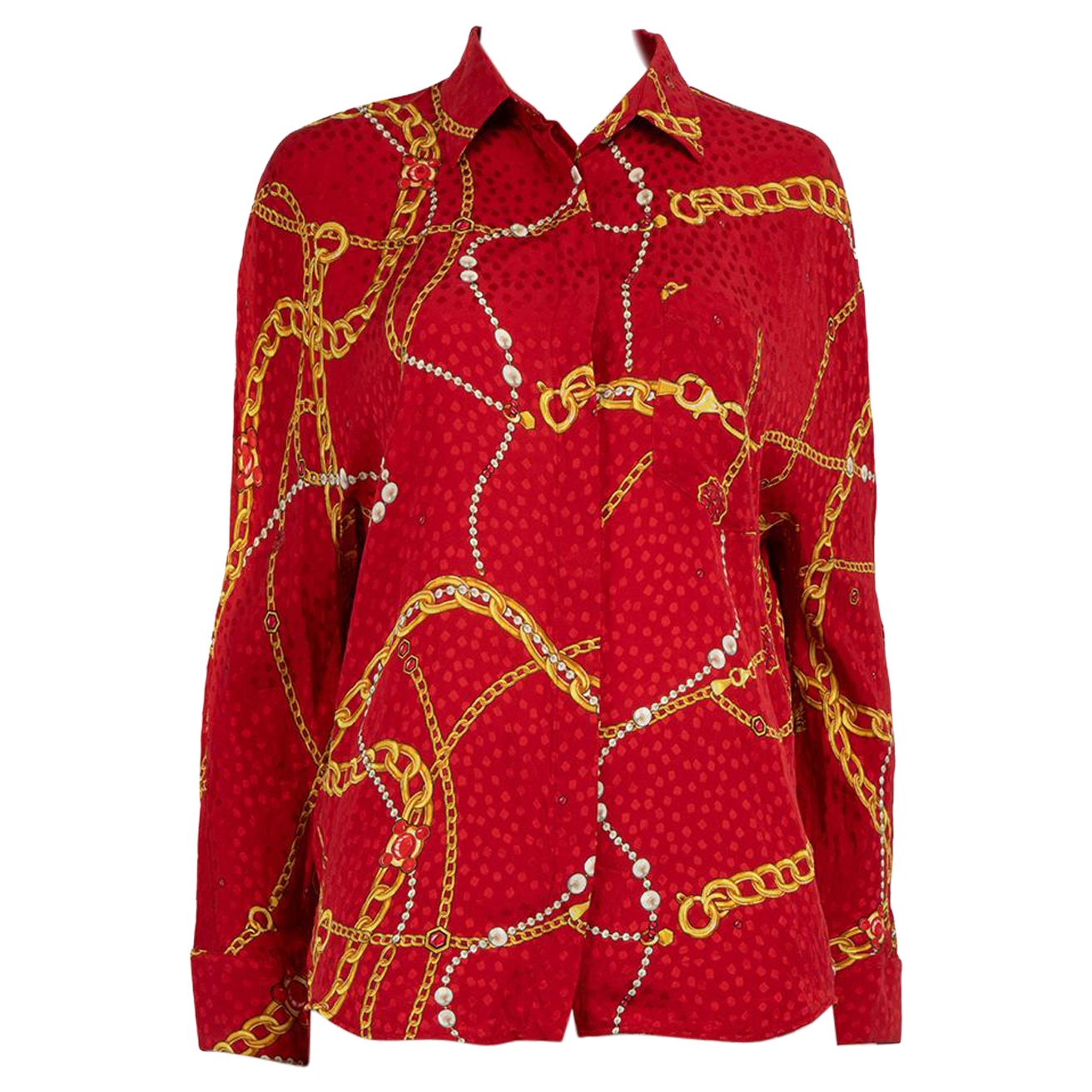 Balenciaga Rotes Hemd aus Seide mit Kettendruck Größe L im Angebot