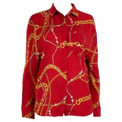 Balenciaga Red Silk Chain Print Shirt Size L