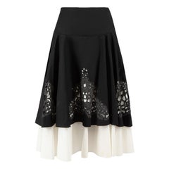 Jean Paul Gaultier Black Laser Cut Midi Skirt Size XL