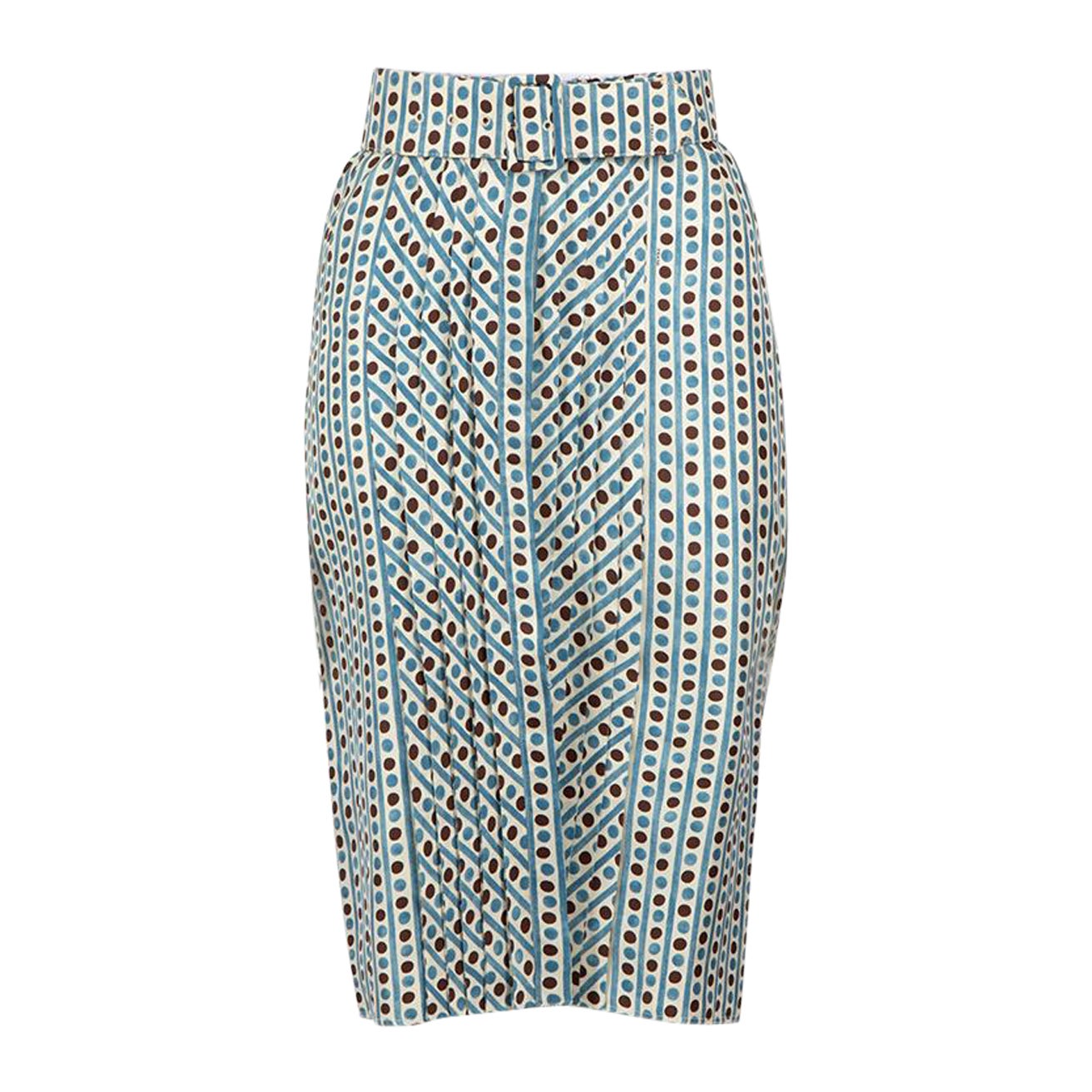 Prada Blue Silk Patterned Raw Edge Skirt Size XS