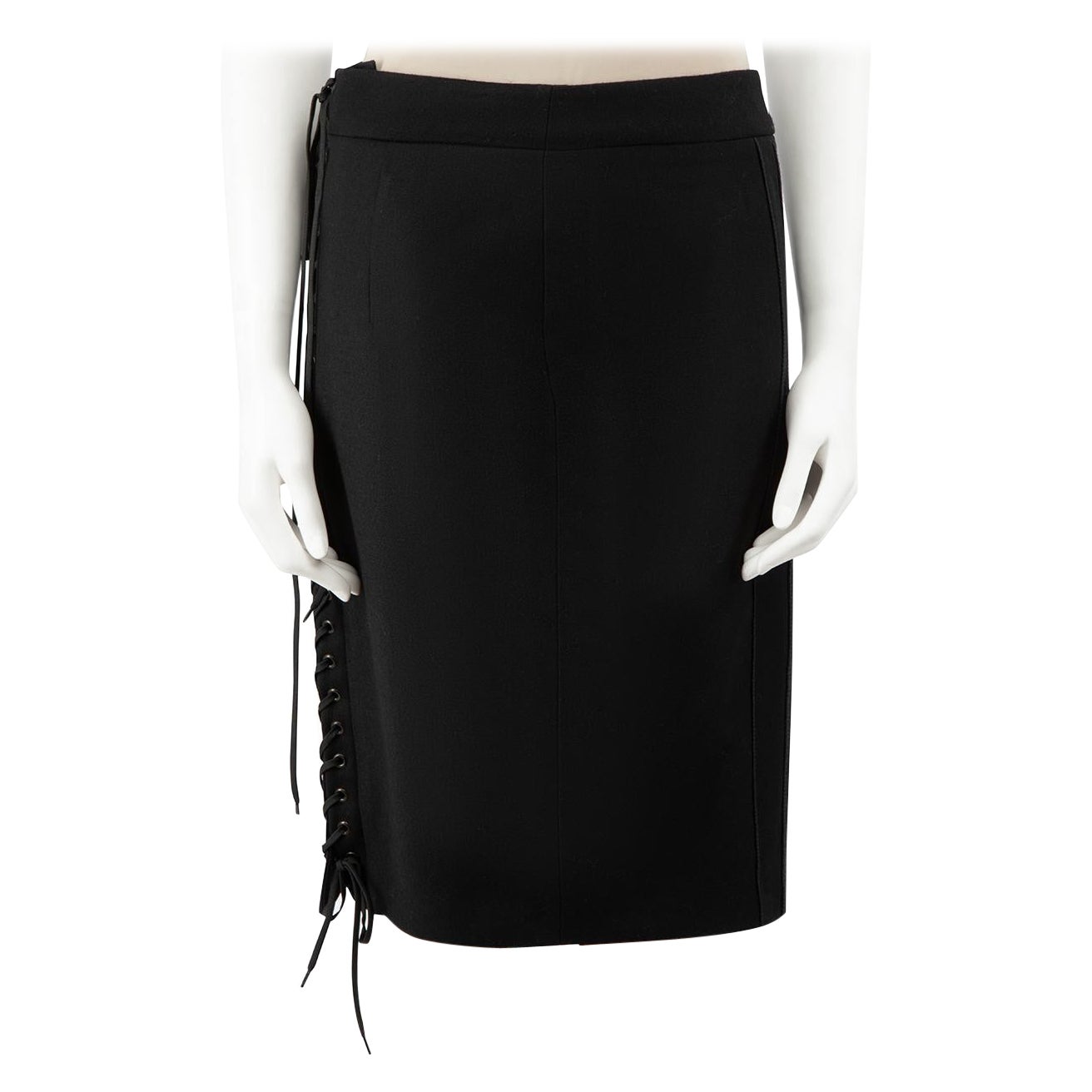 Anne Fontaine Black Wool Laced Pencil Skirt Size M For Sale