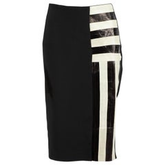 Roland Mouret Black Striped Eel Leather Panel Skirt Size M