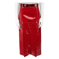 Fendi Red Patent Leather Borsa FF Midi Skirt Size M