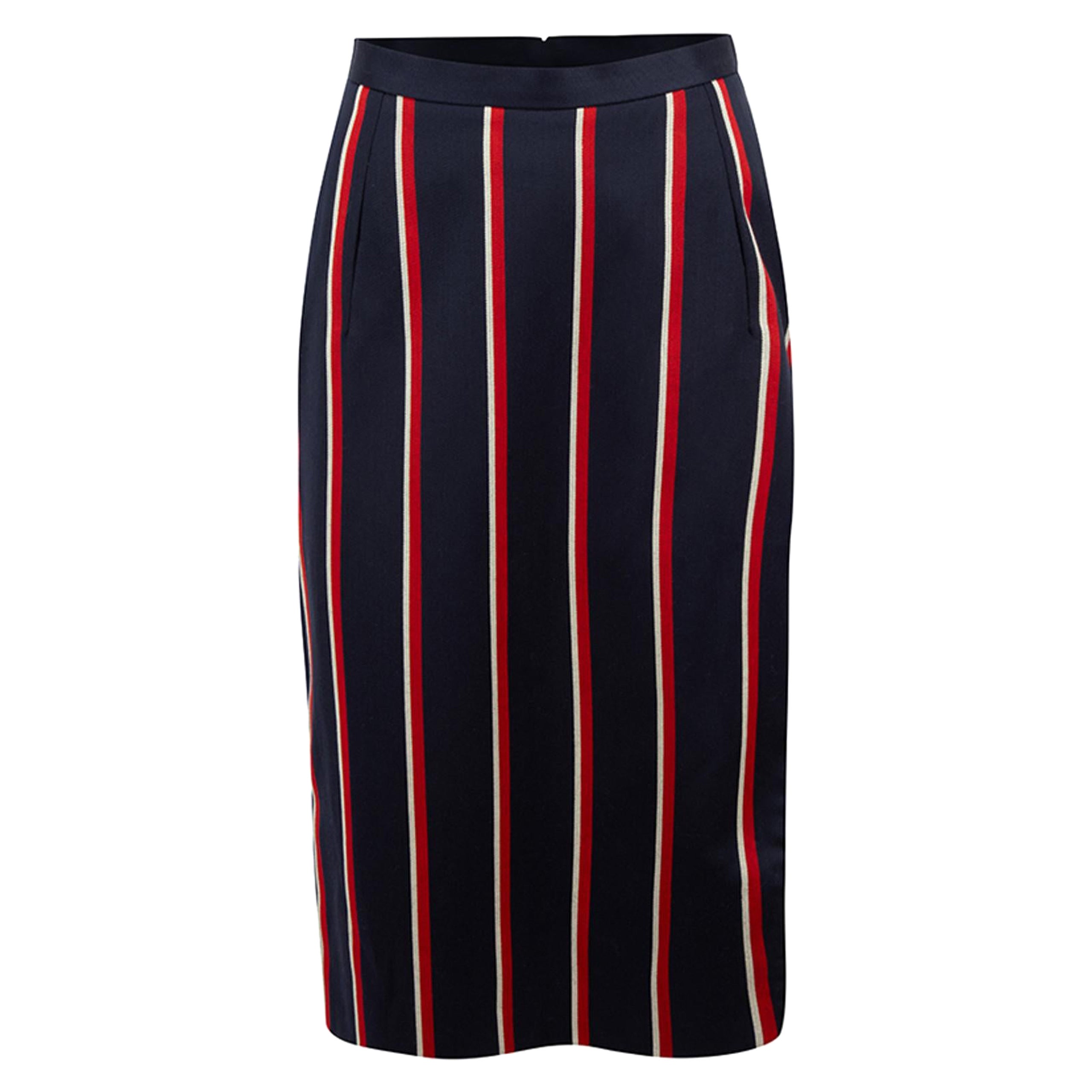 Altuzarra Navy Wool Striped Knee Length Skirt Size M For Sale