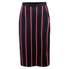 Altuzarra Navy Wool Striped Knee Length Skirt Size M