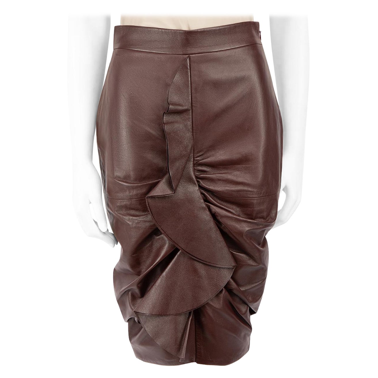 Givenchy Brown Leather Ruffle Accent Skirt Taille M