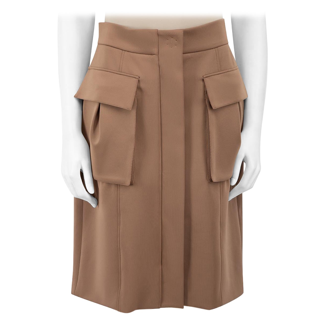 Bottega Veneta Camel Pocket Detail Midi Skirt Size M For Sale