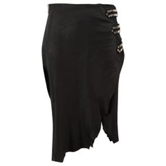 Used Balmain Black Leather Studded Raw Hem Skirt Size L
