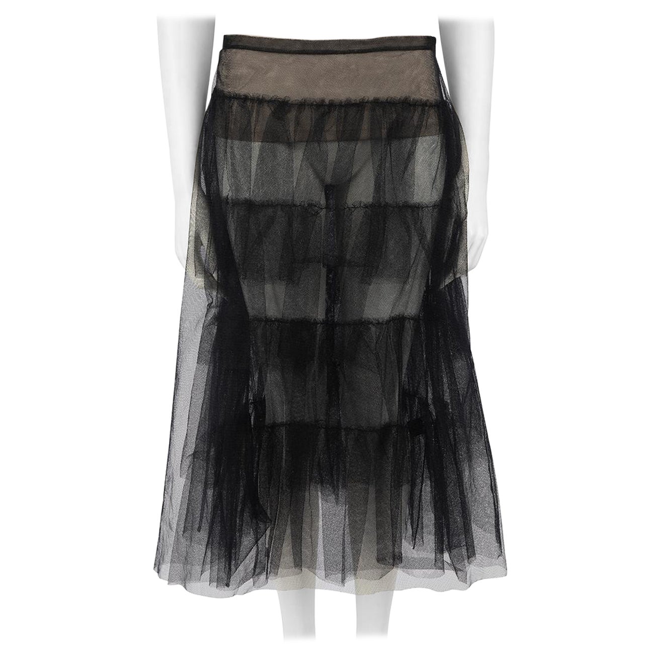 Simone Rocha Black Tiered Tulle Mesh Midi Skirt Size L For Sale