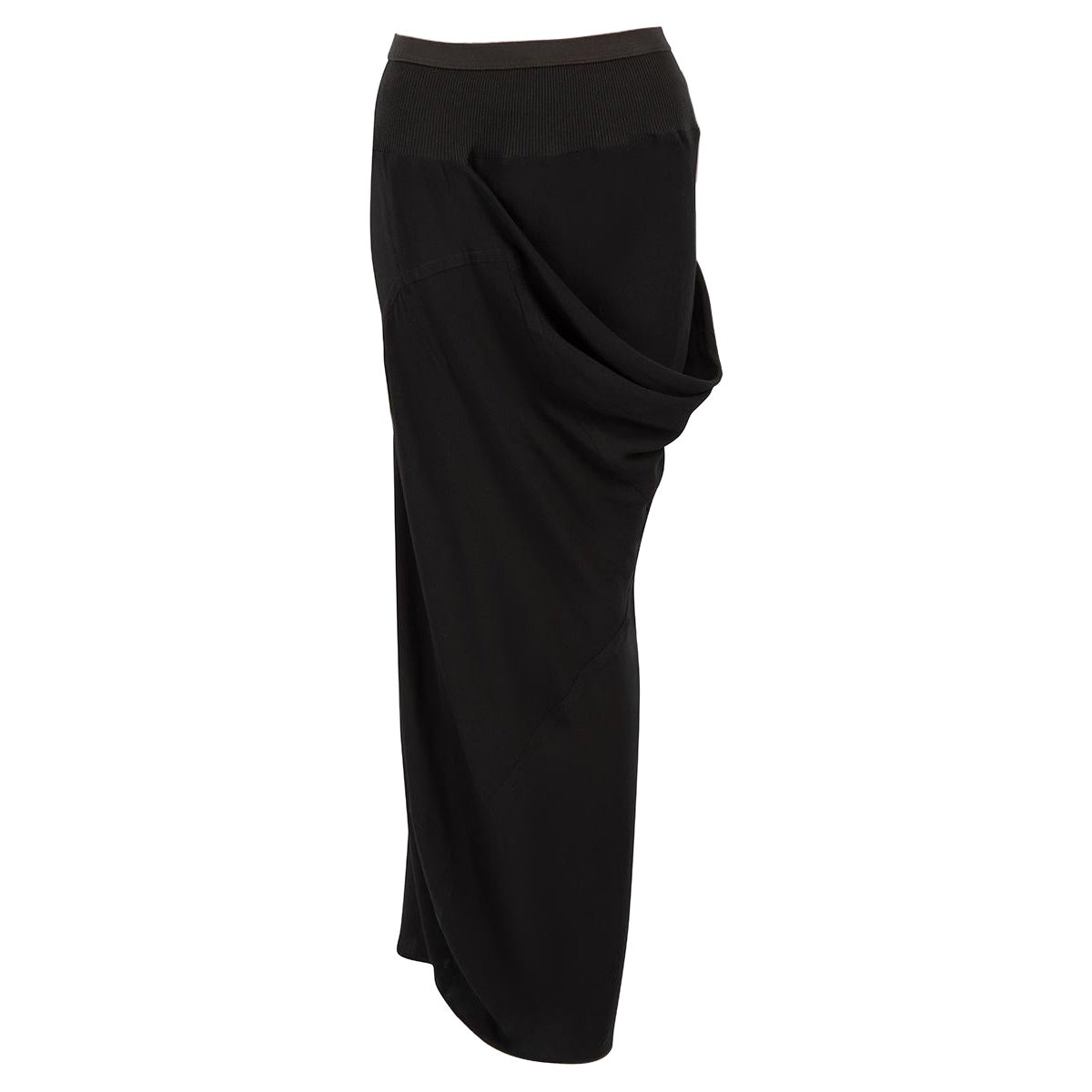 Rick Owens AW 15 Black Asymmetric Drape Midi Skirt Size S For Sale