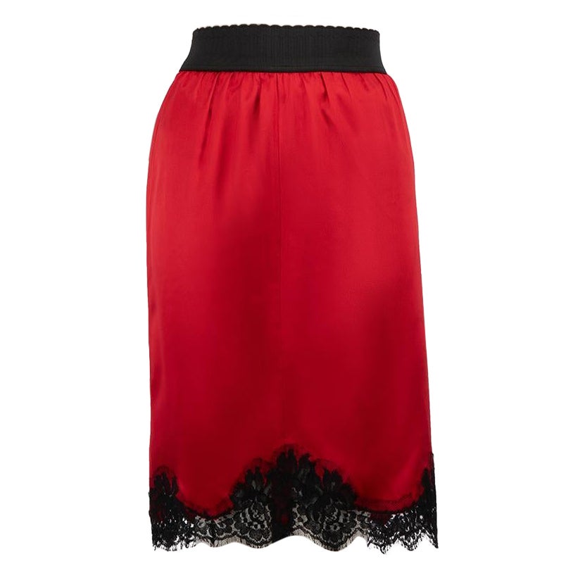 Dolce & Gabbana Red Silk Lace Trimmed Skirt Size XL For Sale