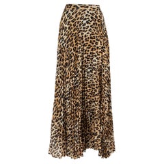 Alice + Olivia Brown Silk Leopard Pleated Skirt Size XXL