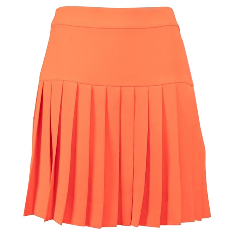 Alexander McQueen Neon Orange Pleated Mini Skirt Size S For Sale