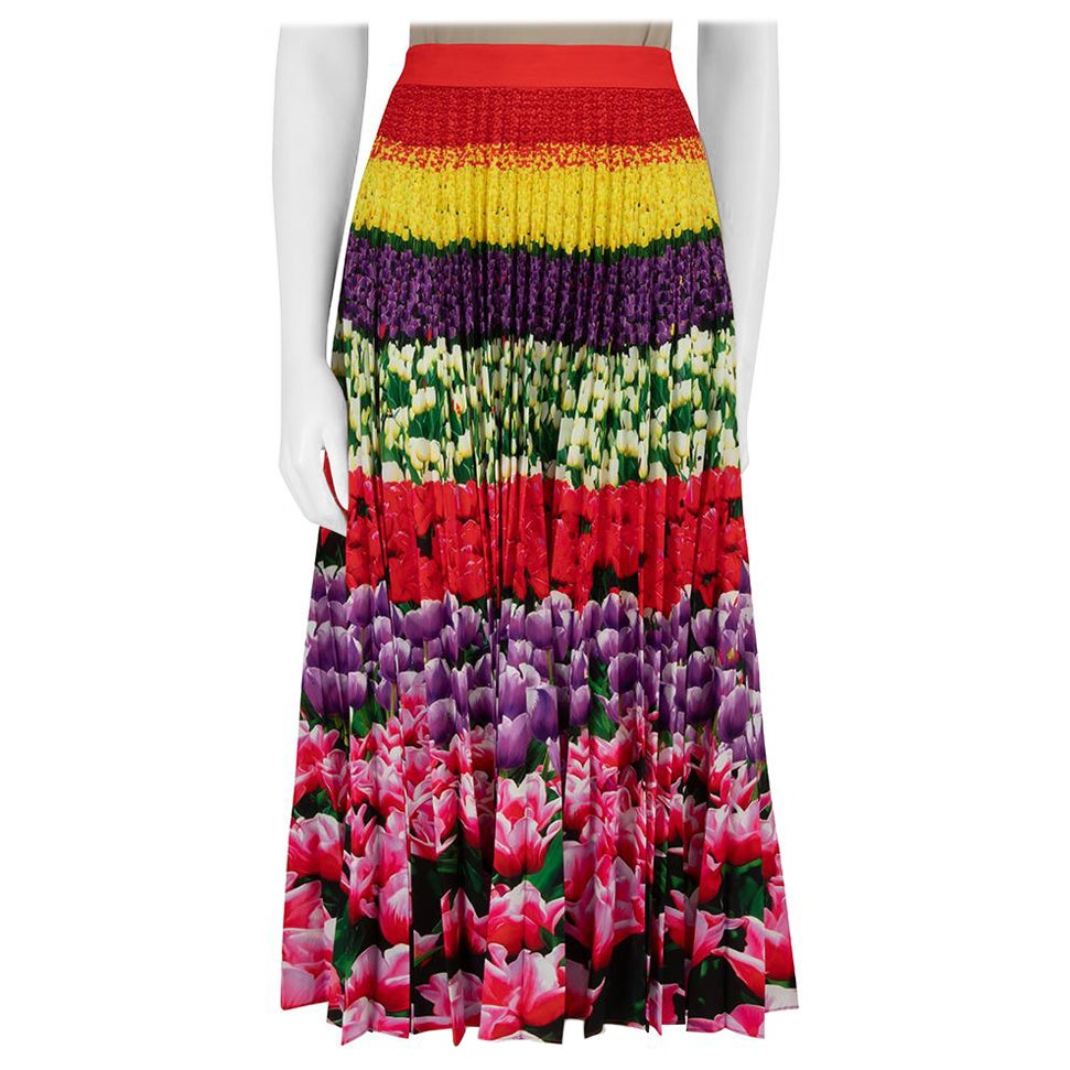 Mary Katrantzou Floral Print Pleated Midi Skirt Size XL For Sale