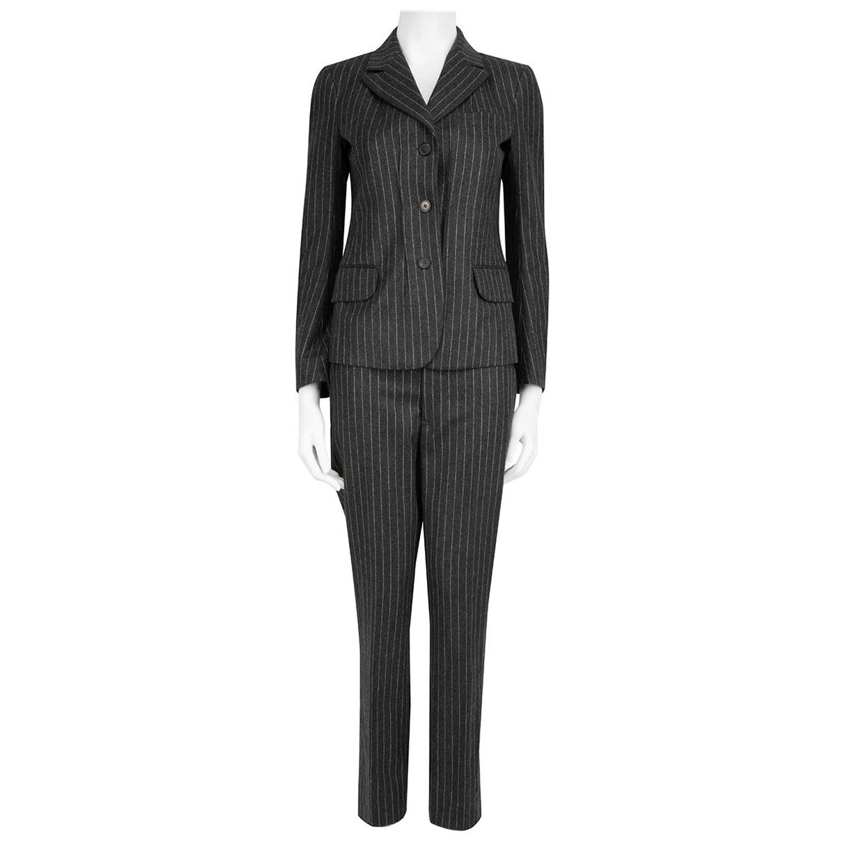 Jil Sander Grey Wool Pinstripe Trousers Suit Size M